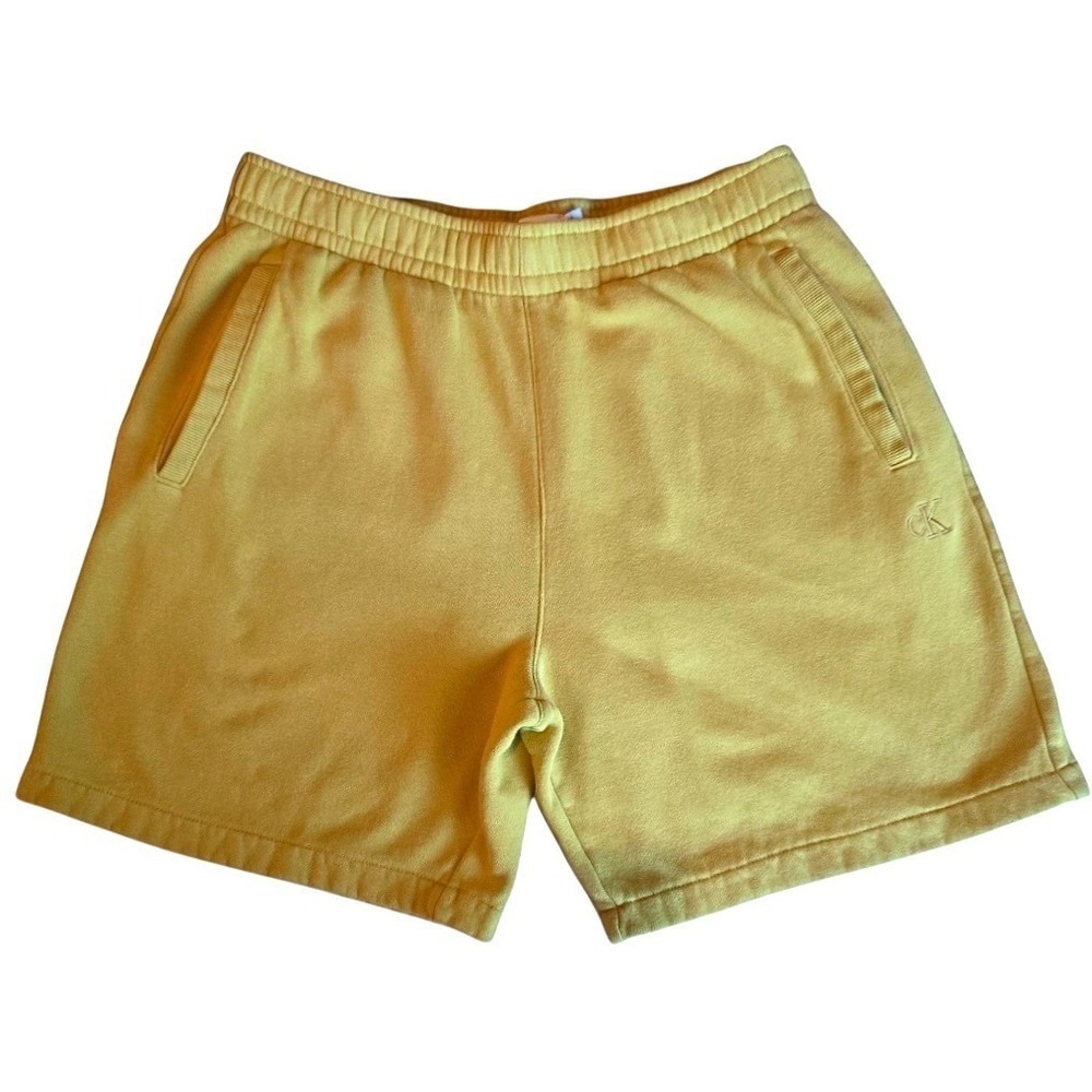 Calvin Klein‎ Men Large Sweat Shorts Mustard Yellow Fleece Embroidered CK Casual